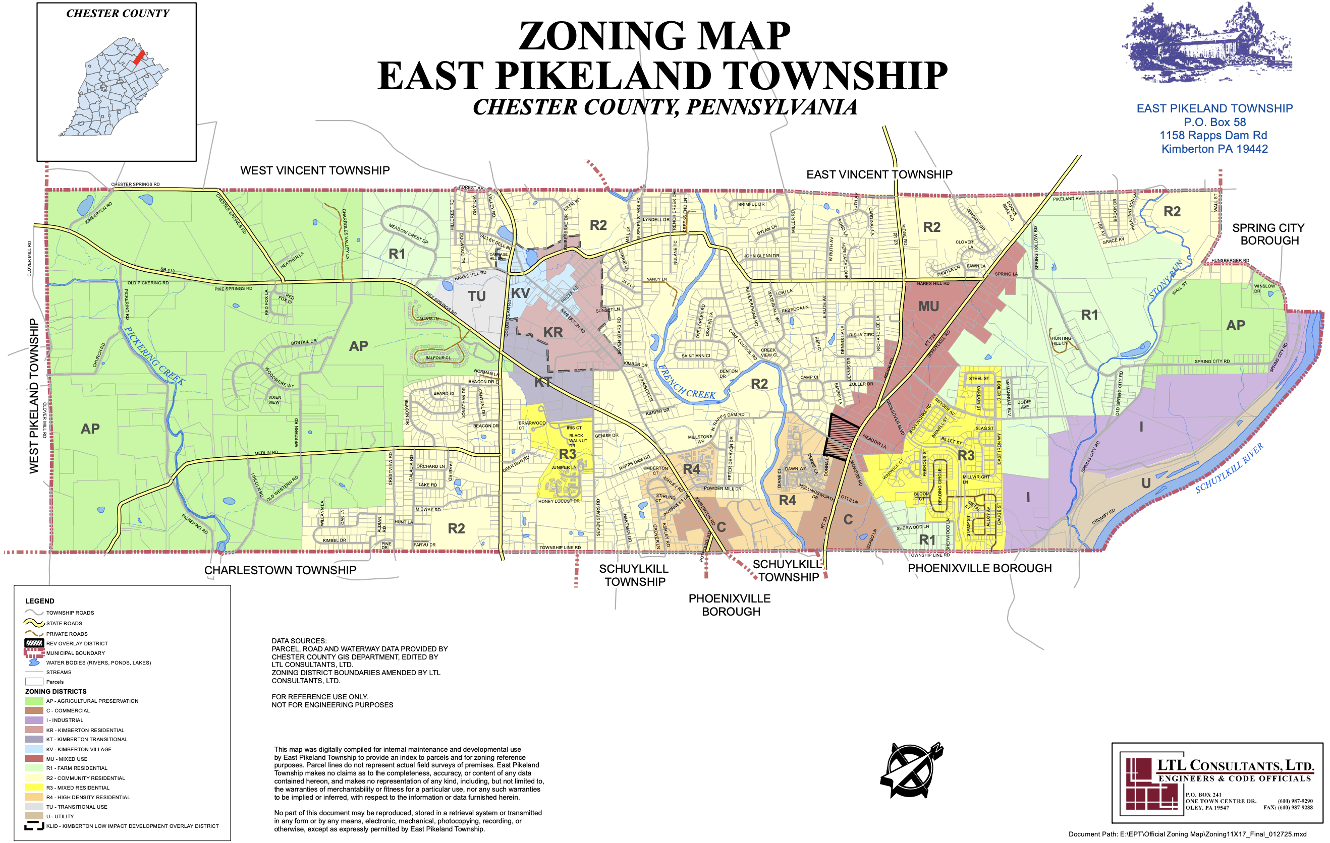 East Pikeland's zoning map depicting the Utility District along the Schuylkill River.